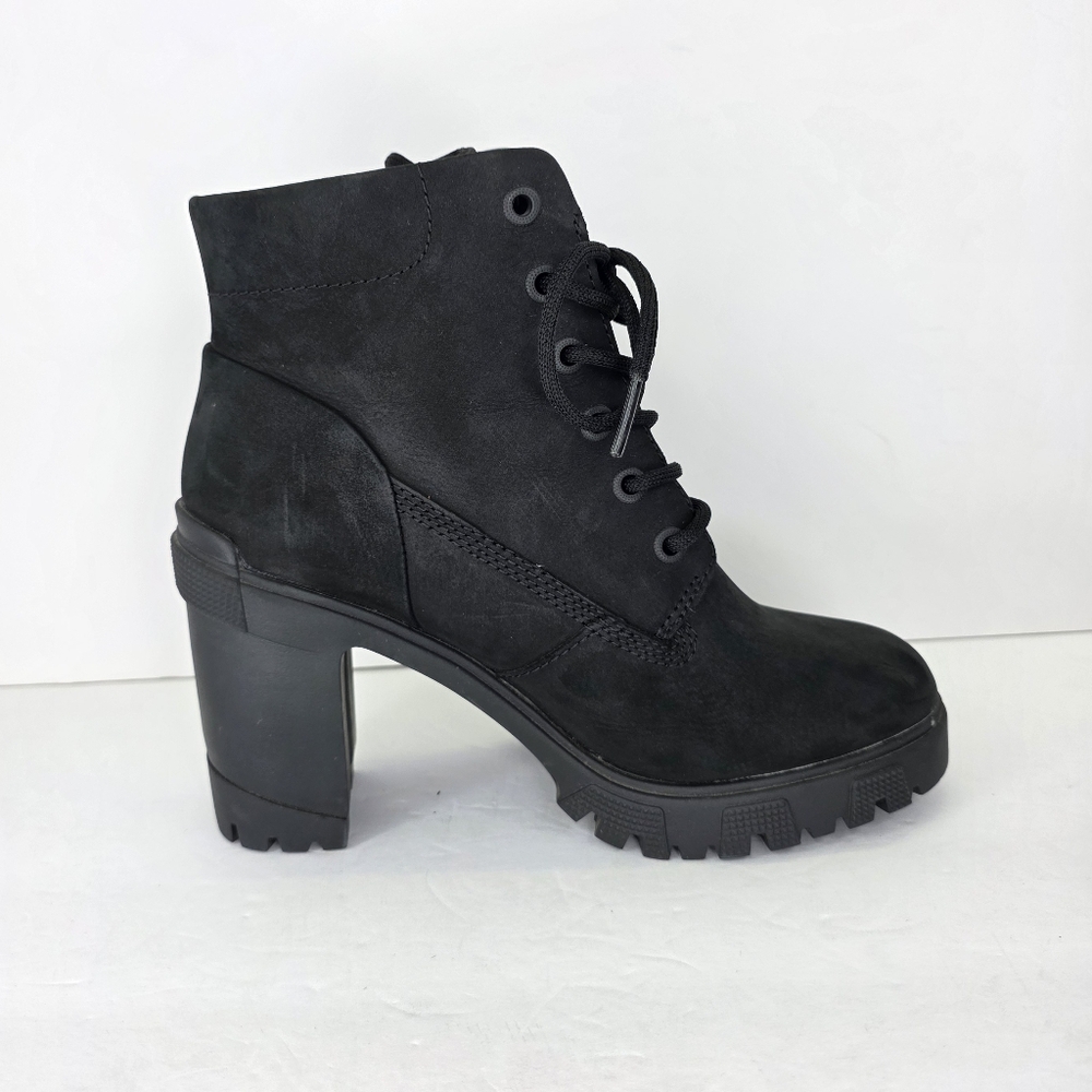 Timberland Lana Point Lace Up Heeled Nubuck Boots Black Suede Women's Size 7 - Picture 12 of 14